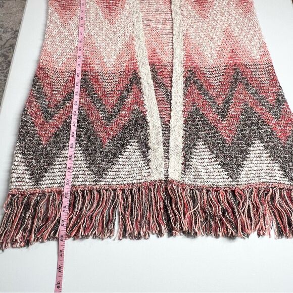 Lucky Brand Chevron Knit Southwestern Knit Fringe Duster Open Front Sweater L - Picture 10 of 13
